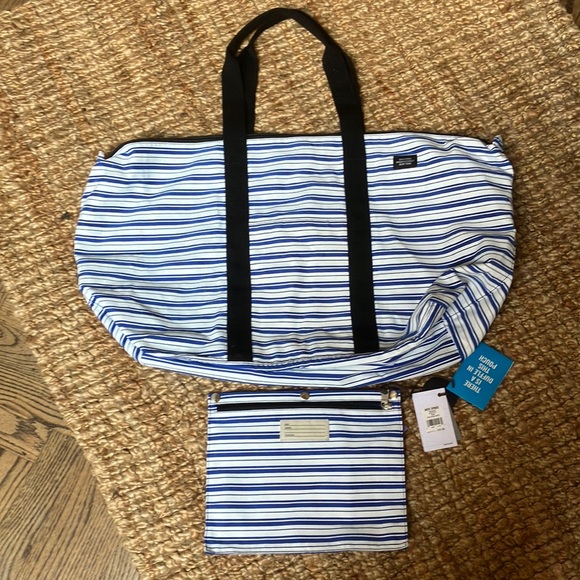 Jack Spade Duffle bag Blue  white stripe Nylon Boat sail travel  - NWT - Picture 1 of 11